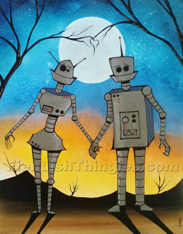 Robot Love Story 11" x 14" framed print - Fiendish Thingies